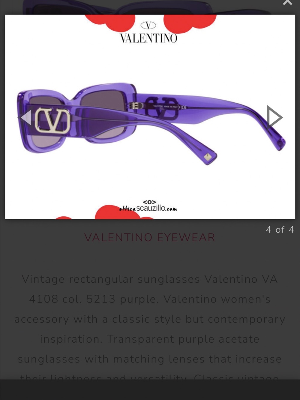 Valentino Transparent Purple Rectangular Sunglasses with Gold Logo